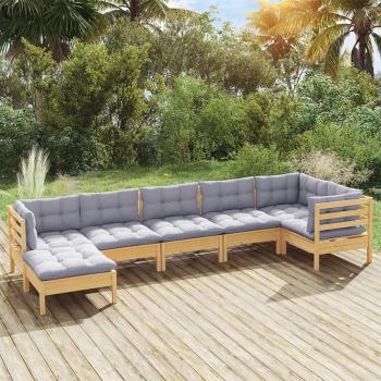 ARDEBO.de - 7-tlg. Garten-Lounge-Set mit Grauen Kissen Kiefer Massivholz