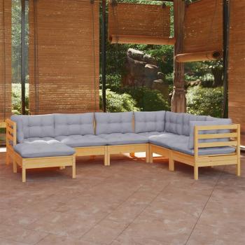 ARDEBO.de - 7-tlg. Garten-Lounge-Set mit Grauen Kissen Kiefer Massivholz