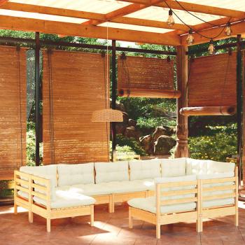 ARDEBO.de - 9-tlg. Garten-Lounge-Set mit Creme Kissen Massivholz Kiefer
