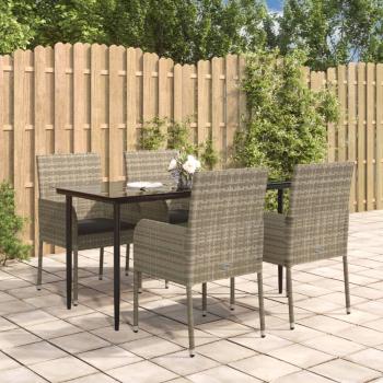 ARDEBO.de - 5-tlg. Garten-Essgruppe mit Kissen Schwarz und Grau Poly Rattan