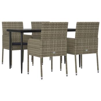 5-tlg. Garten-Essgruppe mit Kissen Schwarz und Grau Poly Rattan
