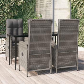 ARDEBO.de - 5-tlg. Garten-Essgruppe mit Kissen Schwarz und Grau Poly Rattan