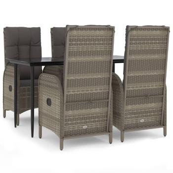 5-tlg. Garten-Essgruppe mit Kissen Schwarz und Grau Poly Rattan