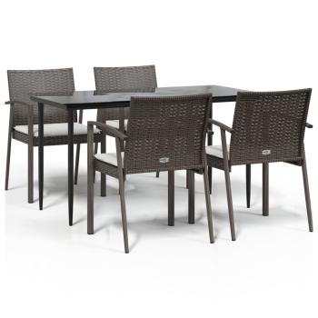 5-tlg. Garten-Essgruppe mit Kissen Poly Rattan und Stahl