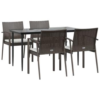 5-tlg. Garten-Essgruppe mit Kissen Poly Rattan und Stahl