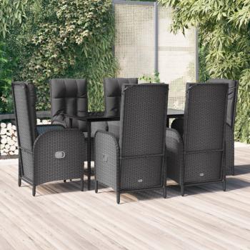 ARDEBO.de - 7-tlg. Garten-Essgruppe mit Kissen Schwarz Poly Rattan