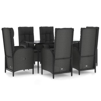 7-tlg. Garten-Essgruppe mit Kissen Schwarz Poly Rattan