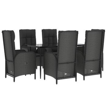 7-tlg. Garten-Essgruppe mit Kissen Schwarz Poly Rattan