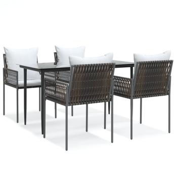 5-tlg. Garten-Essgruppe mit Kissen Poly Rattan und Stahl