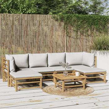 ARDEBO.de - 7-tlg. Garten-Lounge-Set mit Hellgrauen Kissen Bambus