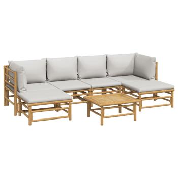 7-tlg. Garten-Lounge-Set mit Hellgrauen Kissen Bambus