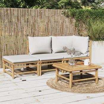 ARDEBO.de - 3-tlg. Garten-Lounge-Set mit Hellgrauen Kissen Bambus