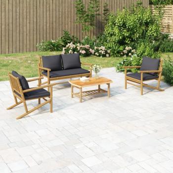 ARDEBO.de - 4-tlg. Garten-Lounge-Set mit Dunkelgrauen Kissen Bambus