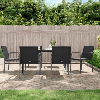 ARDEBO.de - 7-tlg. Garten-Essgruppe mit Kissen Poly Rattan und Stahl