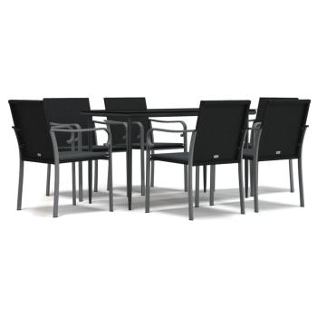 7-tlg. Garten-Essgruppe mit Kissen Poly Rattan und Stahl