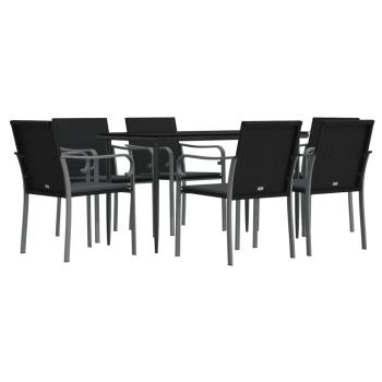 7-tlg. Garten-Essgruppe mit Kissen Poly Rattan und Stahl