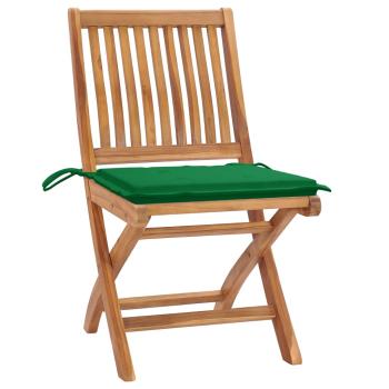 Klappstühle, 2 Stück, mit grünen Kissen, aus massivem Teakholz