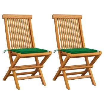 ARDEBO.de - Klappstühle mit grünen Kissen, 2 Stück, Massivholz Teakholz