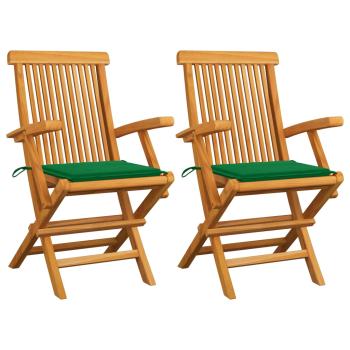 ARDEBO.de - Klappstühle mit grünen Kissen, 2 Stück, Massivholz Teakholz
