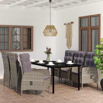 ARDEBO.de - 7-tlg. Garten-Essgruppe mit Kissen Grau und Schwarz
