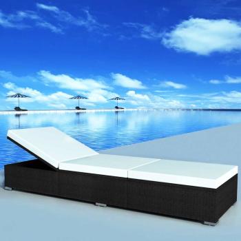 ARDEBO.de - Sonnenliegen mit Auflage 2 Stk. Poly Rattan Schwarz