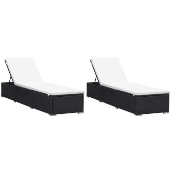 Sonnenliegen mit Auflage 2 Stk. Poly Rattan Schwarz