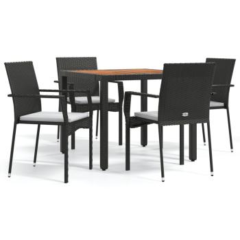 5-tlg. Garten-Essgruppe mit Kissen Schwarz Poly Rattan
