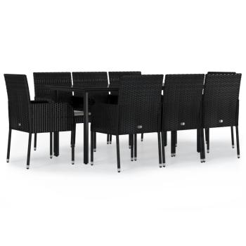 9-tlg. Garten-Essgruppe mit Kissen Schwarz Poly Rattan