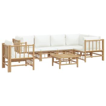 7-tlg. Garten-Lounge-Set mit Cremeweißen Kissen Bambus
