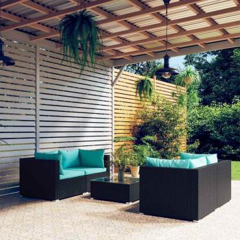 ARDEBO.de - 5-tlg. Garten-Lounge-Set mit Kissen Poly Rattan Schwarz