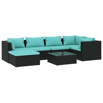 7-tlg. Garten-Lounge-Set mit Kissen Poly Rattan Schwarz