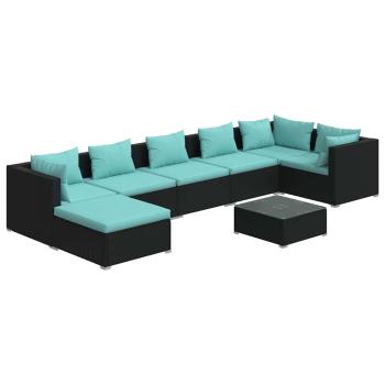 8-tlg. Garten-Lounge-Set mit Kissen Poly Rattan Schwarz