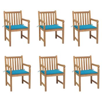 ARDEBO.de - Gartenstühle 6 Stk. mit Blauen Kissen Massivholz Teak
