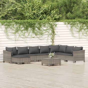 ARDEBO.de - 9-tlg. Garten-Lounge-Set mit Kissen Grau Poly Rattan