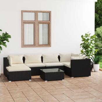 ARDEBO.de - 7-tlg. Garten-Lounge-Set mit Kissen Poly Rattan Schwarz