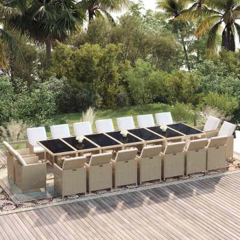 ARDEBO.de - 19-tlg. Garten-Essgruppe mit Kissen Poly Rattan Beige