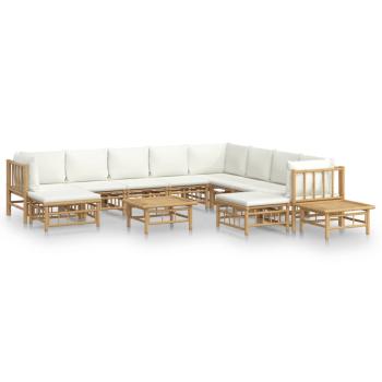 12-tlg. Garten-Lounge-Set mit Cremewei?en Kissen Bambus
