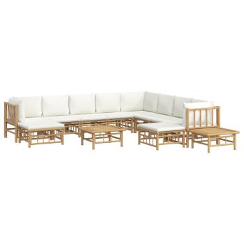12-tlg. Garten-Lounge-Set mit Cremewei?en Kissen Bambus