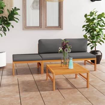 ARDEBO.de - 4-tlg. Garten-Lounge-Set mit Grauen Kissen Massivholz Teak