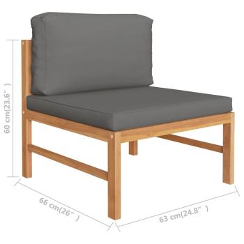 4-tlg. Garten-Lounge-Set mit Grauen Kissen Massivholz Teak