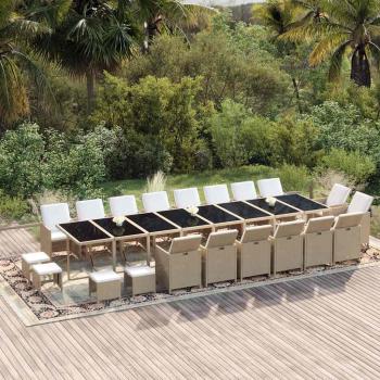 ARDEBO.de - 21-tlg. Garten-Essgruppe mit Kissen Poly Rattan Beige