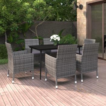 ARDEBO.de - 7-tlg. Garten-Essgruppe mit Auflagen Poly Rattan und Glas