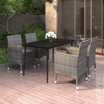 ARDEBO.de - 5-tlg. Garten-Essgruppe mit Auflagen Poly Rattan und Glas