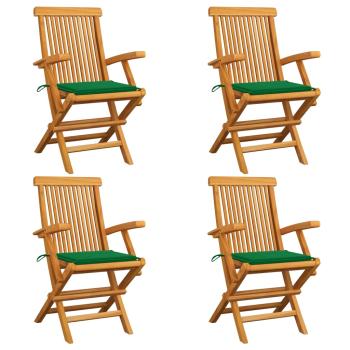 ARDEBO.de - Klappstühle mit grünen Kissen, 4 Stück, Massivholz Teakholz