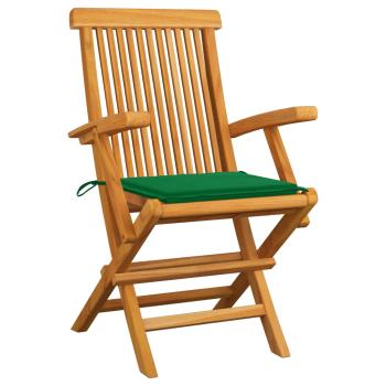 Klappstühle mit grünen Kissen, 4 Stück, Massivholz Teakholz