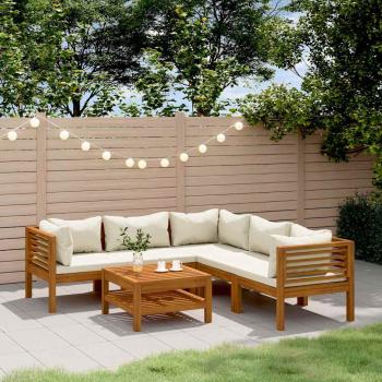 ARDEBO.de - 6-tlg. Garten-Lounge-Set mit Creme Kissen Massivholz Akazie