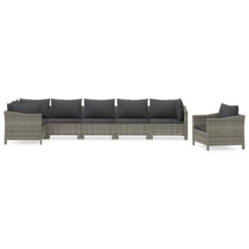 7-tlg. Garten-Lounge-Set mit Kissen Grau Poly Rattan