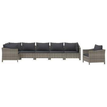 7-tlg. Garten-Lounge-Set mit Kissen Grau Poly Rattan