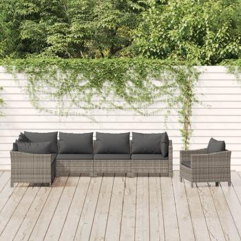 ARDEBO.de - 7-tlg. Garten-Lounge-Set mit Kissen Grau Poly Rattan