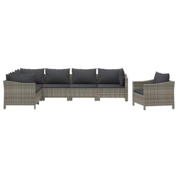 7-tlg. Garten-Lounge-Set mit Kissen Grau Poly Rattan